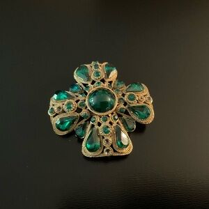 Vintage Gold and Green Brooch
